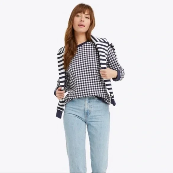 Draper James Navy Gingham Checkered Sweatshirt - Picture 4 of 8